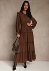 Brązowa Sukienka VICES Koszulowa z Falbaną w Rustykalnym Stylu Arivite