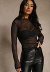Czarna Bluzka Longsleeve z Siateczki z Metaliczną Nitką Sallana