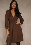 Brązowa Sukienka z Wiskozą o Rozkloszowanym Kroju Selaitea