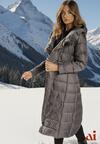 Szara Długa Kurtka Płaszcz z Pikowaniem i Kapturem Tittonna