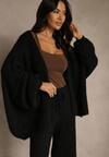 Czarny Niezapinany Kardigan Nietoperzowy z Dodatkiem Wełny i Wiskozy Rallidia