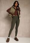 Ciemnozielone Legginsy Casual Regualr Waist Ralinsa