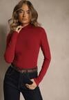 Bordowa Casualowa Bluzka z Golfem Longsleeve Ralaia