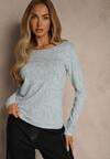 Niebieska Bluzka Longsleeve Ozdobiona Geometrycznym Motywem Uninessa
