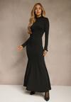 Czarna Koktajlowa Sukienka z Wiskozą i Półgolfem o Taliowanym Kroju Zozorina