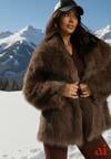 Brązowa Dwurzędowa Kurtka Futerko Oversize Nenalla