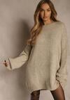 Beżowy Sweter Oversize z Wełną i Wiskozą Fedolina