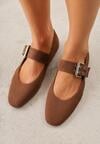 Brązowe Balerinki Vices w Krowie Łaty w Stylu Mary Jane ze Skórzaną Wkładką Rilaneia