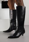 Czarne Kozaki do Kolana w Eleganckim Stylu na Niskiej Kaczuszce Neredia