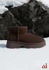 Ciemnobrązowe Śniegowce z Imitacji Zamszu o Wsuwanym Fasonie na Platformie Reilessa