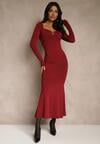 Bordowa Sukienka Koktajlowa z Wiskozą i Metaliczną Klamrą przy Dekolcie Refire