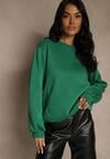 Zielona Bluza z Bawełną i Przeszyciami przy Dekolcie Fezanna