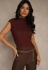 Bordowy Top z Bawełny i Wiskozy ze Stójką i Marszczeniem w Talii Zetelie