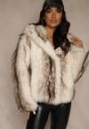 Jasnobeżowa Kurtka Futerko z Nieodpinanym Kapturem Tusnema