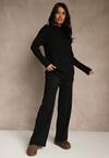 Czarny Komplet z Wełną i Bawełną Szerokie Spodnie i Sweter o Długim Kroju Reilissa
