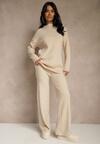 Beżowy Komplet z Wełną i Bawełną Szerokie Spodnie i Sweter o Długim Kroju Reilissa