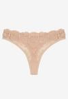 Beżowe Bawełniane Majtki Stringi z Koronką Ilwedana