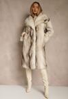 Biały Płaszcz Futerko o Prostym Kroju z Szerokim Kołnierzem Ezilana