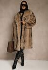 Brązowy Płaszcz Futerko o Prostym Kroju z Szerokim Kołnierzem Ezilana