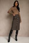 Czarno-Beżowa Tweedowa Spódnica Ołówkowa w Kratę z Guzikami Aretusa