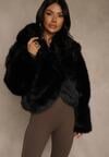 Czarna Kurtka Futro z Nieodpinanym Kapturem Zetera
