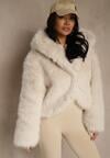 Beżowa Kurtka Futro z Nieodpinanym Kapturem Zetera