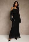 Czarna Sukienka o Asymetrycznym Kroju Ozdobiona Falbaną Owedia
