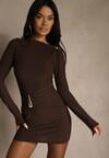 Brązowa Sukienka Bodycon z Metalicznymi Ozdobami Vetirale