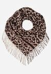 Brązowy Wiskozowy Szalik w Panterkę Wykończony Frędzlami Alefera