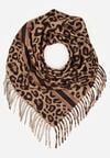 Ciemnobrązowy Wiskozowy Szalik w Panterkę Wykończony Frędzlami Alefera