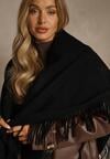 Czarny Bawełniano-Wiskozowy Szalik w Kształcie Trójkąta z Frędzlami Vetisara