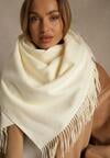 Jasnobeżowy Bawełniano-Wiskozowy Szalik w Kształcie Trójkąta z Frędzlami Vetisara