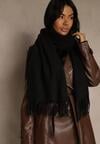 Czarny Gładki Szalik z Frędzlami Vetimare