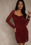 Bordowa Dopasowana Sukienka z Koronki z Kwadratowym Dekoltem Uwedia