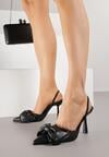 Czarne Sandały na Szpilce Slingback Ozdobione Kokardą Terrafera