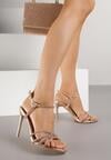 Szampańskie Sandały na Szpilce z Przeplatanymi Paskami z Cyrkoniami Lunafera
