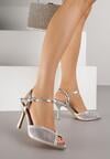Srebrne Eleganckie Sandały na Szpilce Ozdobione Cyrkoniami  Viofera