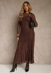 Brązowa Elegancka Sukienka z Koronki z Odkrytymi Plecami Lilafera