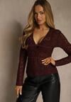 Bordowa Bluzka Longsleeve z Koronki z Dekoltem w Kształcie Litery V Lerafera