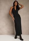 Czarna Wieczorowa Sukienka Halter z Odkrytymi Plecami Sewsara