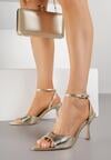 Złote Sandały na Szpilce z Paskiem z Klamerką i Lakierowanym Połyskiem Celafere
