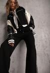 Czarny Komplet Dresowy w Stylu Retro Spodnie Wide Leg i Bluza ze Stójką Sewelia