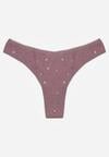 Fioletowe Majtki Strongi z Drobnym Nadrukiem z Bawełną Clymeine