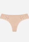 Beżowe Majtki Stringi Ozdobione Koronką z Bawełną Meniliphis