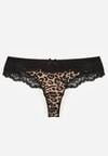 Czarno-Beżowe Majtki Stringi Ozdobione Koronką Phisoris