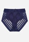 Granatowe Siateczkowe Majtki Figi High Waist z Koronkowymi Zdobieniami Heylih
