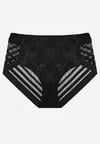 Czarne Siateczkowe Majtki Figi High Waist z Koronkowymi Zdobieniami Heylih