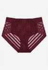 Bordowe Siateczkowe Majtki Figi High Waist z Koronkowymi Zdobieniami Heylih