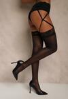 Czarne Pończochy z Paskami i Koronkowymi Zdobieniami Viviane