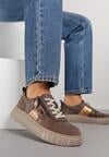 Brązowe Sneakersy ze Skóry Naturalnej z Metalicznym Zdobieniem Zorentee